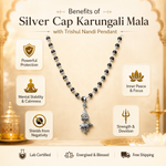 Silver Cap Karungali Mala with Trishul Nandi Pendant