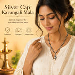 Silver Cap Karungali Mala with Trishul Nandi Pendant